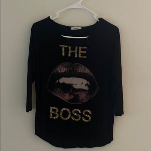 TeenBell Black Long Sleeve Tee with Gold Lettering